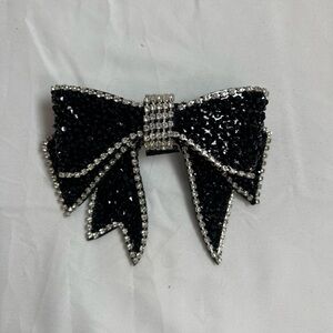 Elegant Black and Silver Bow Hair Clip